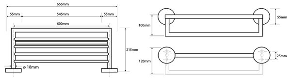 Sapho Sapho, X-ROUND polička na uteráky s hrazdou 650x215x110mm, chróm, XR419