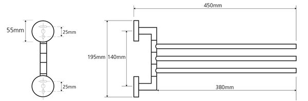 Sapho Sapho, X-ROUND trojitý držiak na uteráky otočný 450mm, chróm, XR407