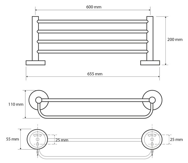 Sapho Sapho, X-ROUND E polička na uteráky s hrazdou 600mm, chróm, XR415