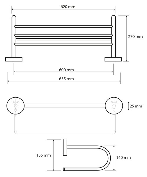 Sapho Sapho, X-ROUND E polička na uteráky U typ, 650mm, chróm, XR418