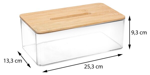 Box na vreckovky Selena, 25,3x9,3x13,3 cm, číra/s drevenými prvkami