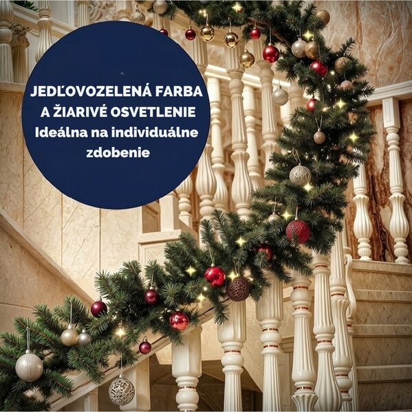 Vianočná girlanda ANDREA s osvetlením, 10m, zelená Casaria