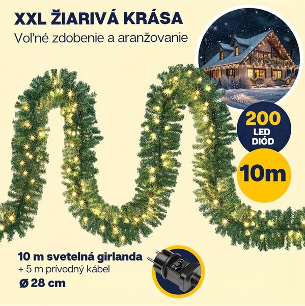 Vianočná girlanda ANDREA s osvetlením, 10m, zelená Casaria