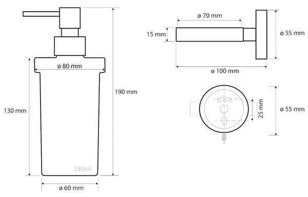 Sapho Sapho, X-STEEL dávkovač mydla 230ml, mliečne sklo, nerez mat, XS101