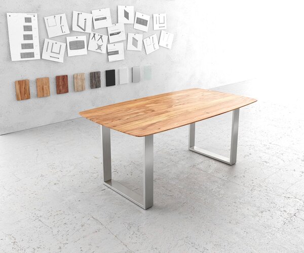 DELIFE Jedálenský stôl Edge oválny 180x90 akácia prírodná nerezová oceľ úzky švajčiarska hrana
