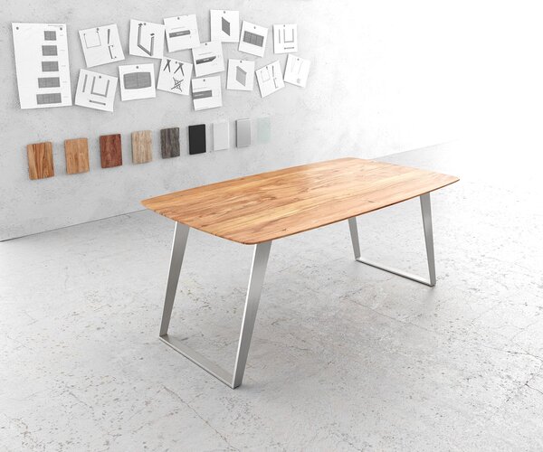 DELIFE Jedálenský stôl Edge zaoblený 180x90 akácia prírodná nerezová oceľ skosený švajčiarska hrana