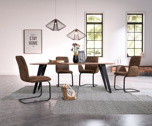 DELIFE Jedálenský stôl Edge 200x100 akácia prírodná kov šikmý švajčiarska hrana