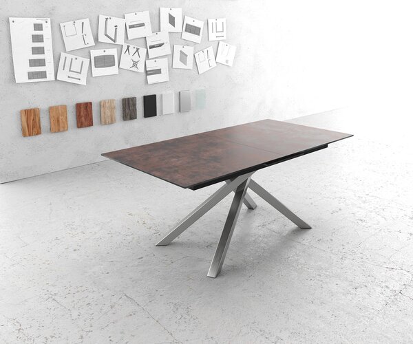 DELIFE Jedálenský stôl Edge 180/220x90 cm sklo koňaková podstava v tvare kríža obdĺžniková nerezová oceľ rozkladací