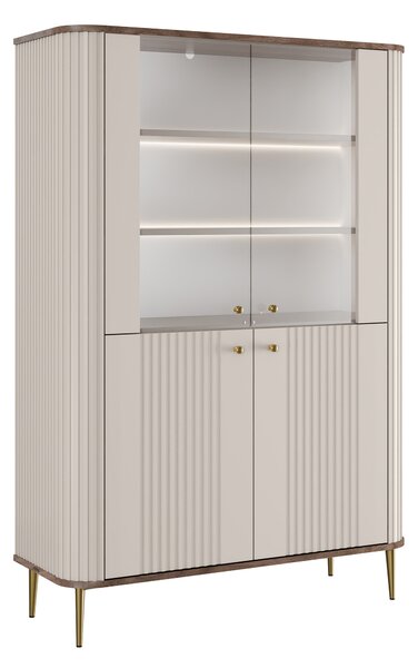 Vitrína Vesper 103 cm štvordverová - kašmír / orech / zlaté nohy