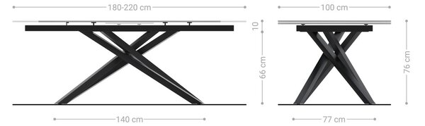DELIFE Jedálenský stôl Edge 180/220x90 cm sklo koňaková podstava v tvare kríža obdĺžniková nerezová oceľ rozkladací