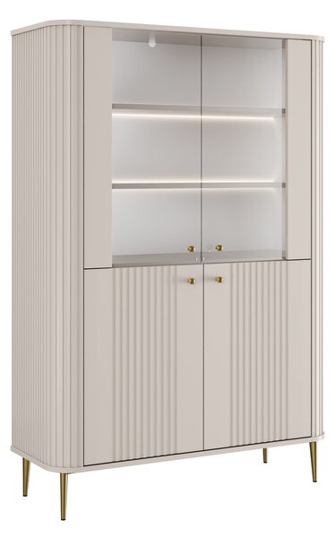 Vitrína Vesper 103 cm štvordverová - kašmír / zlaté nohy