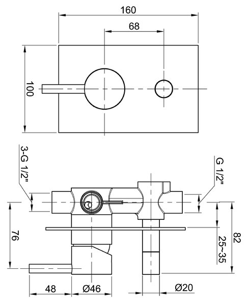 Sapho Sapho, MINIMAL podomietková sprchová batéria, 2 výstupy, nerez, MI042
