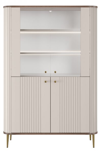 Vitrína Vesper 103 cm štvordverová - kašmír / orech / zlaté nohy