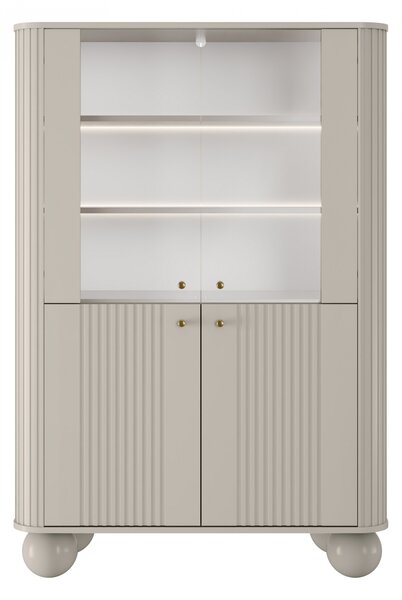 Vitrína Vesper 103 cm štvordverová - kašmír / zlaté úchytky / guľaté nohy