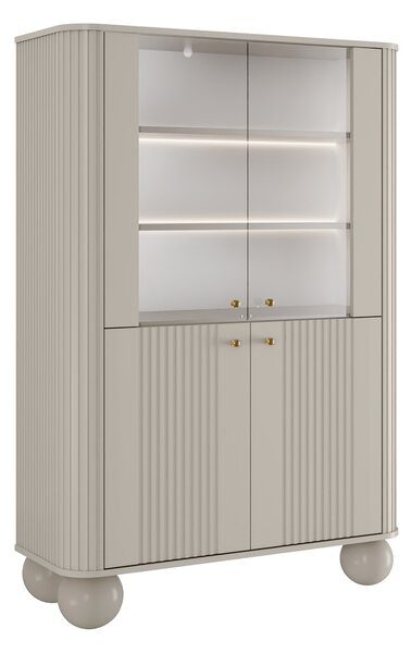 Vitrína Vesper 103 cm štvordverová - kašmír / zlaté úchytky / guľaté nohy