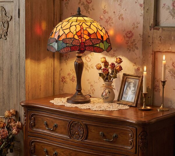 Stolná Tiffany lampa Dragonfly Yellow - Ø 30*53 cm E27/max 1*60W - Clayre & Eef