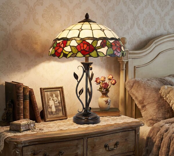 Stolná lampa Tiffany s ružami Rosalin - Ø 35*61 cm 2x E27/60W - Clayre & Eef