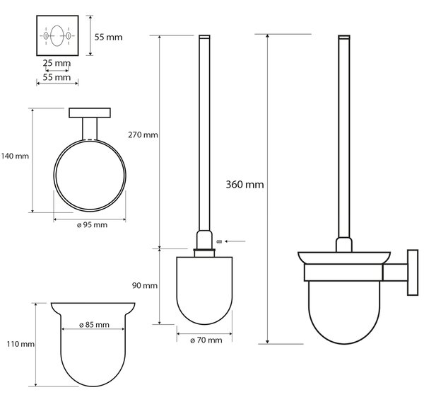 Sapho Sapho, X-SQUARE WC kefa nástenná, chróm, XQ301