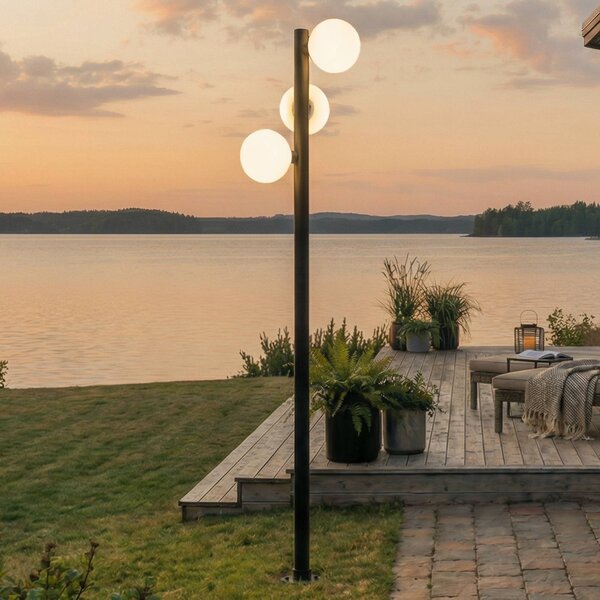 Lucande Exterierove LED svietidlo Asane, čierne, 3-pl., 222 cm,, Čierna, kov, Moderný, Vonkajší veľký svietník s viacerými svetlami