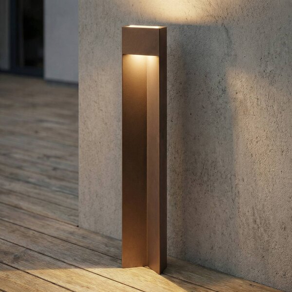 Lucande LED chodníkové svetlo Kaholo, hnedé, 90 cm, IP44, Hnedá / hrdzavá, Hliník, Moderný, Osvetlenie príjazdovej cesty