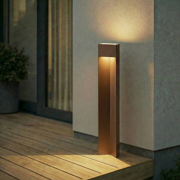 Lucande LED chodníkové svetlo Kaholo, hnedé, 90 cm, IP44, Hnedá / hrdzavá, Hliník, Moderný, Osvetlenie príjazdovej cesty