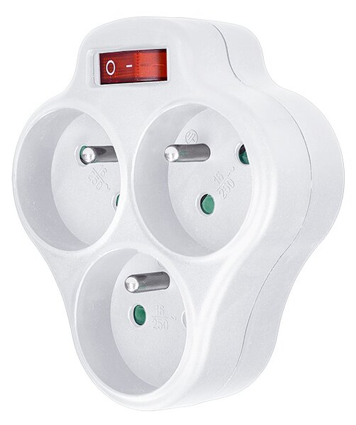 SOLIGHT Zásuvka rozbočovacia s vypínačom P99 3x 230V/10A, biela