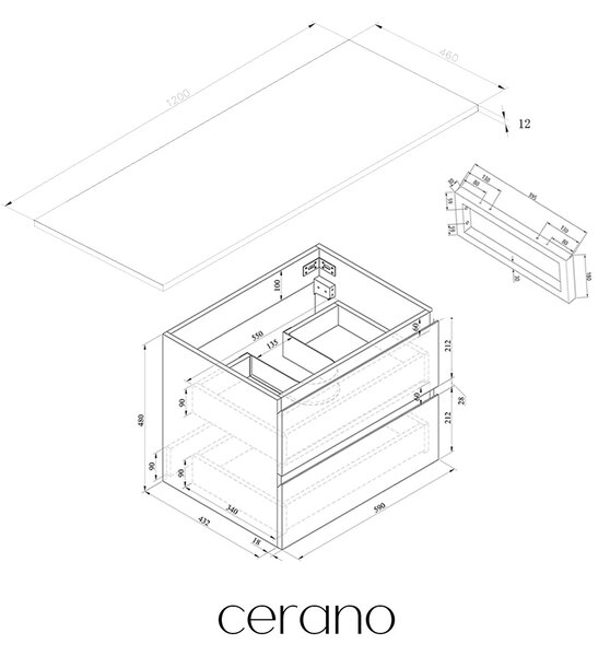 CERANO - Kúpeľňová skrinka Carole - dub medový + doska pod umývadlo z lit. mramoru Elanys - 12 mm + konzola čierna - 120x46x54, 2 cm