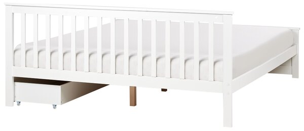Posteľ biela borovicové drevo MDF 180 x 200 cm s čelom úložný priestor 2 zásuvky minimalistický škandinávsky štýl spálňa