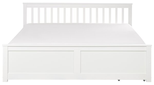 Posteľ biela borovicové drevo MDF 180 x 200 cm s čelom úložný priestor 2 zásuvky minimalistický škandinávsky štýl spálňa