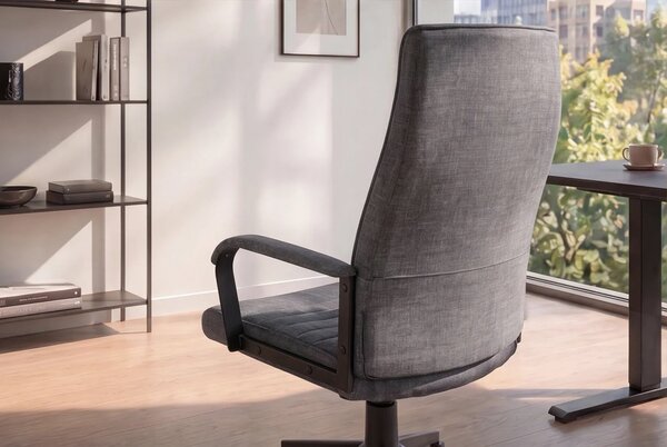 Retro zamatová otočná kancelárska stolička Elite so sivým prešívaným čalúnením a čiernou podstavou s kolieskami 60 cm