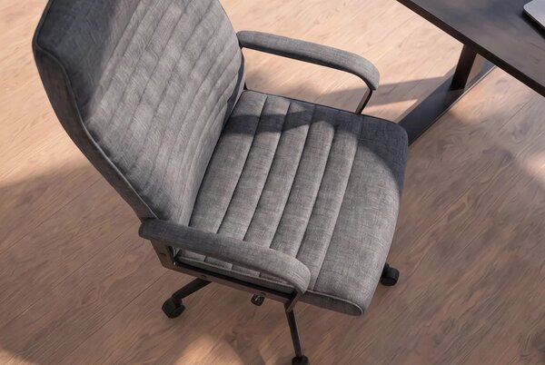 Retro zamatová otočná kancelárska stolička Elite so sivým prešívaným čalúnením a čiernou podstavou s kolieskami 60 cm