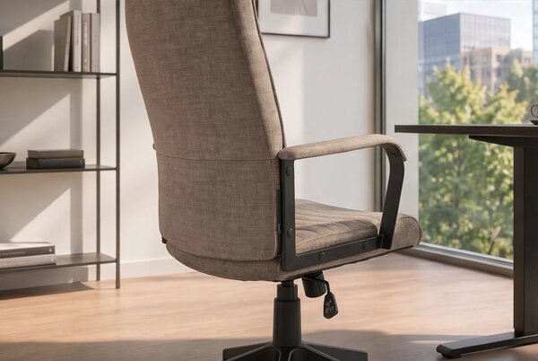Retro otočná výškovo nastaviteľná kancelárska stolička Elite na kolieskach s hnedosivým zamatovým poťahom a čiernou nohou 60 cm