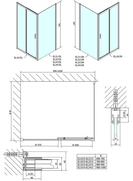 Polysan Polysan, EASY LINE sprchové dvere 1000mm, číre sklo, EL1015