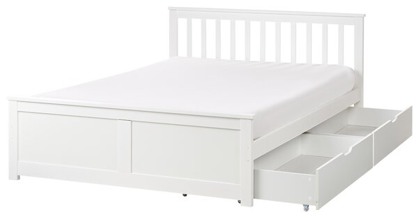 Posteľ biela borovicové drevo MDF 140 x 200 cm s čelom úložný priestor 2 zásuvky minimalistický škandinávsky štýl spálňa detská izba