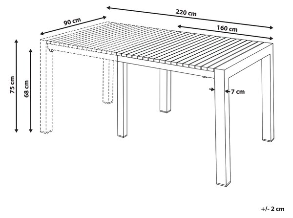 Rozkladací záhradný stôl piesková béžová hliníkový 160/220 x 90 cm povrch s práškovým lakovaním moderný vonkajší nábytok