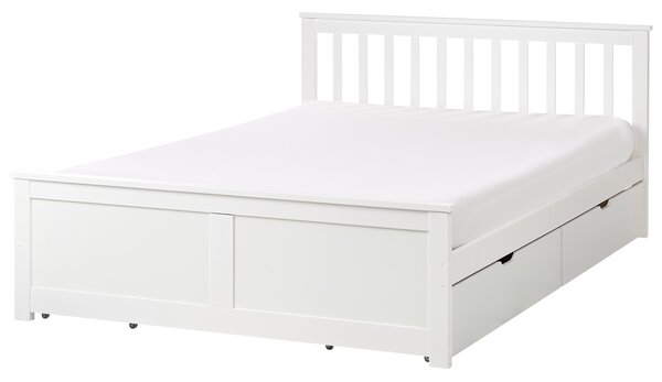 Posteľ biela borovicové drevo MDF 140 x 200 cm s čelom úložný priestor 4 zásuvky minimalistický škandinávsky štýl spálňa detská izba