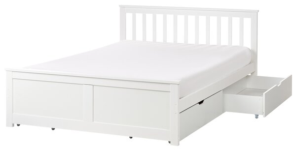 Posteľ biela borovicové drevo MDF 140 x 200 cm s čelom úložný priestor 4 zásuvky minimalistický škandinávsky štýl spálňa detská izba
