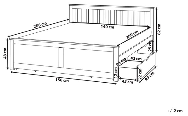 Posteľ biela borovicové drevo MDF 140 x 200 cm s čelom úložný priestor 4 zásuvky minimalistický škandinávsky štýl spálňa detská izba