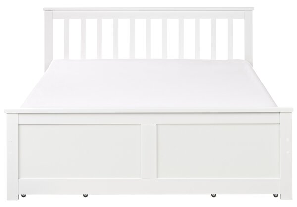 Posteľ biela borovicové drevo MDF 140 x 200 cm s čelom úložný priestor 4 zásuvky minimalistický škandinávsky štýl spálňa detská izba