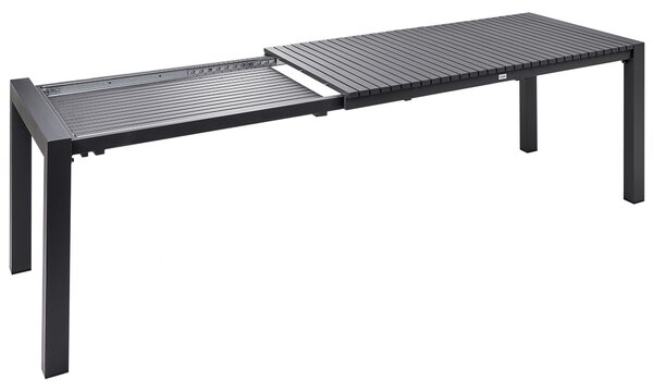 Rozkladací záhradný stôl tmavosivý hliníkový 160/220 x 90 cm povrch s práškovým lakovaním moderný vonkajší nábytok