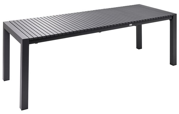 Rozkladací záhradný stôl tmavosivý hliníkový 160/220 x 90 cm povrch s práškovým lakovaním moderný vonkajší nábytok