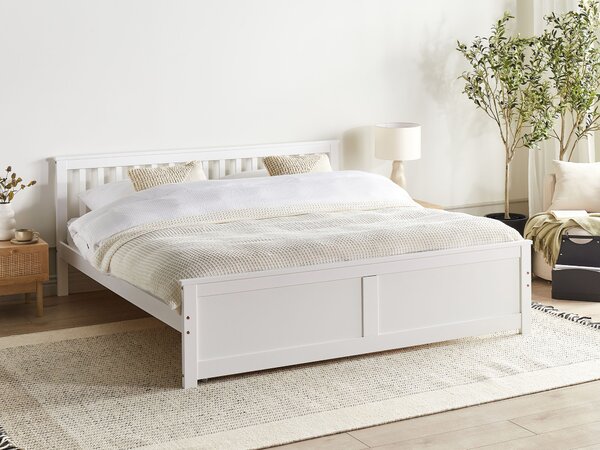 Posteľ biela borovicové drevo MDF 180 x 200 cm s čelom minimalistický škandinávsky štýl spálňa