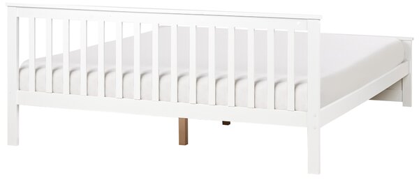 Posteľ biela borovicové drevo MDF 180 x 200 cm s čelom minimalistický škandinávsky štýl spálňa