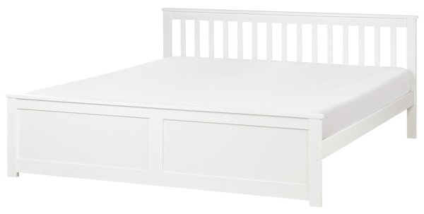 Posteľ biela borovicové drevo MDF 180 x 200 cm s čelom minimalistický škandinávsky štýl spálňa