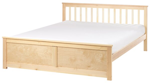 Posteľ svetlohnedá borovicové drevo MDF 160 x 200 cm s čelom minimalistický škandinávsky štýl spálňa