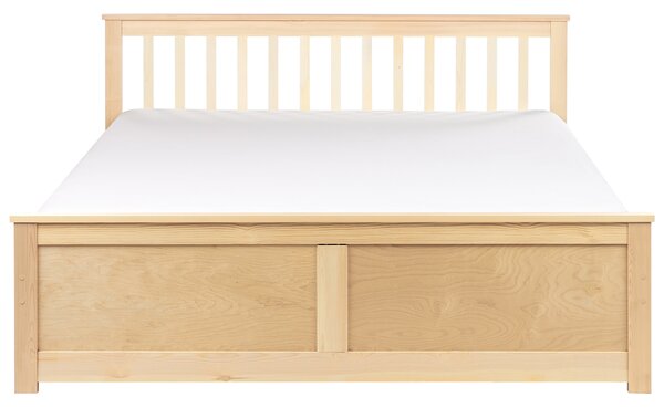 Posteľ svetlohnedá borovicové drevo MDF 160 x 200 cm s čelom minimalistický škandinávsky štýl spálňa