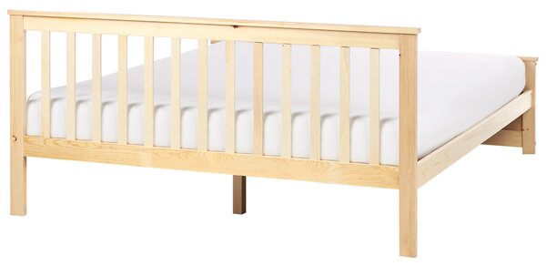 Posteľ svetlohnedá borovicové drevo MDF 160 x 200 cm s čelom minimalistický škandinávsky štýl spálňa