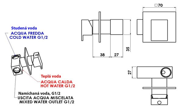 Sapho Sapho, LATUS podomietková batéria pre bidetové spŕšky, 1 výstup, chróm, 1102-40
