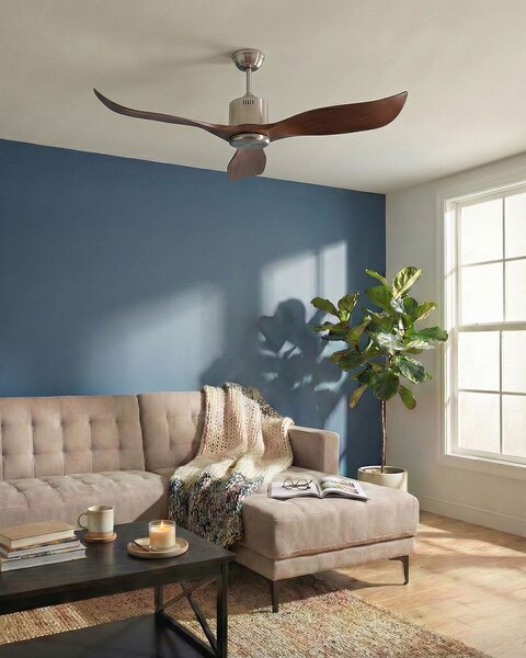Stropný ventilátor hnedý syntetický materiál diaľkové ovládanie moderný škandinávsky štýl obývacia izba