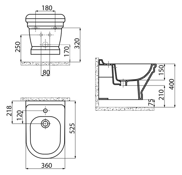 Sapho Sapho, ANTIK bidet závesný, AN510